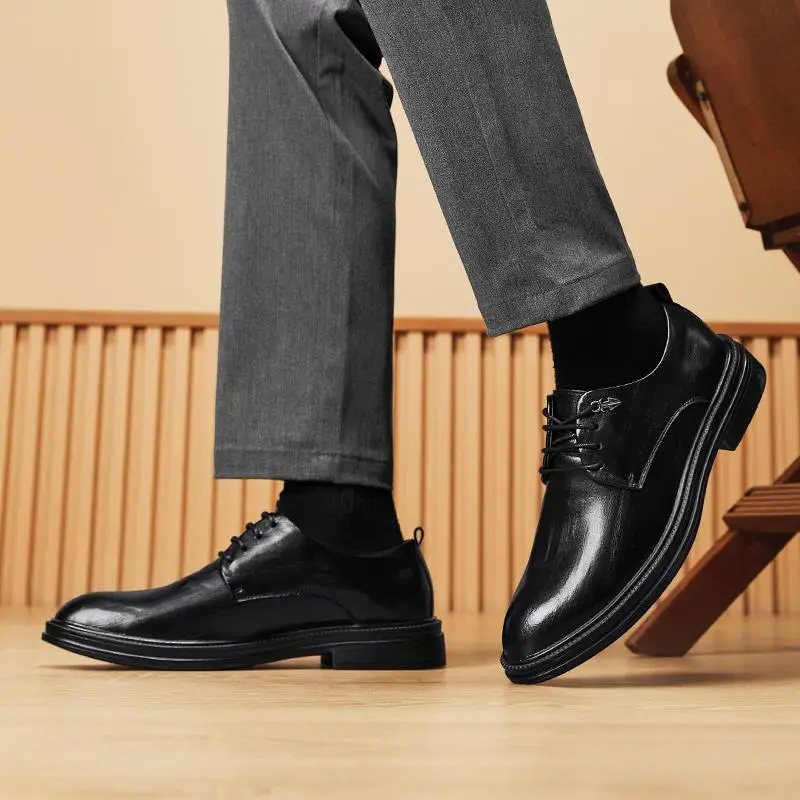 

Men's Leather Shoes Business Formal Wear British Soft Leather Brown Low-Top Martin Boots Groomsman Shoes Retro Boys Men's Shoes