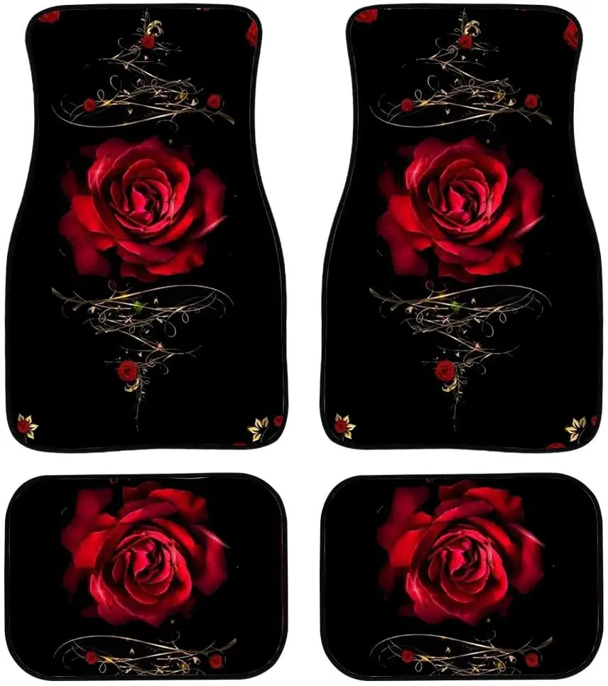 

Fuibeng Rode Roos Bloem Flroal Print Auto Vloermat Auto Front & Back Floor Tapijt Non Slip Anti Vuile Voet pad Tapijt Automo