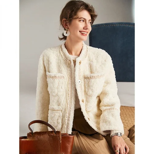Wool Jackets Female Autumn Winter 2023 Sheep Shearling Coat Women Short Light Fur Coats Elegant Casaco Feminino Gxy182