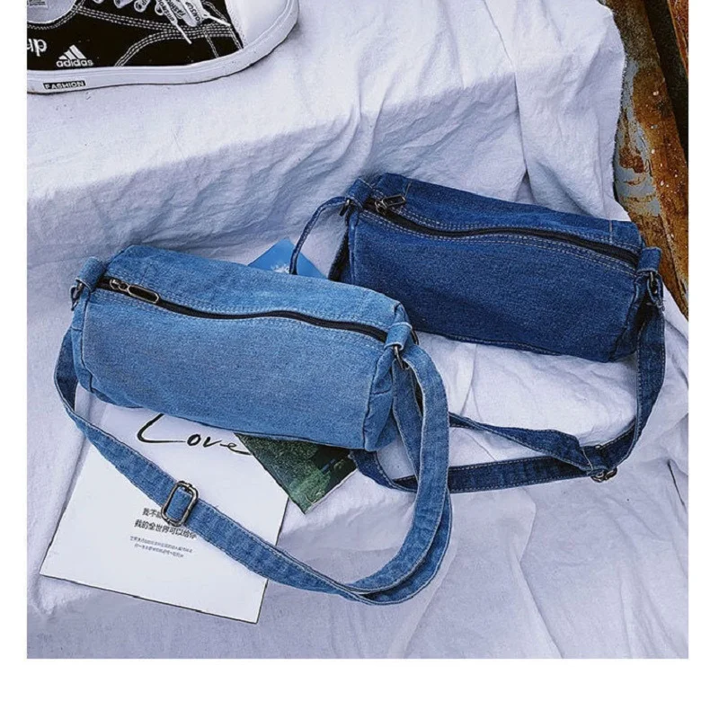 2022 New Denim Simple Handbags Cylinder Messenger Bag Literary Student Schoolbag Small Bag Canvas Mobile Phone shoulder Bags