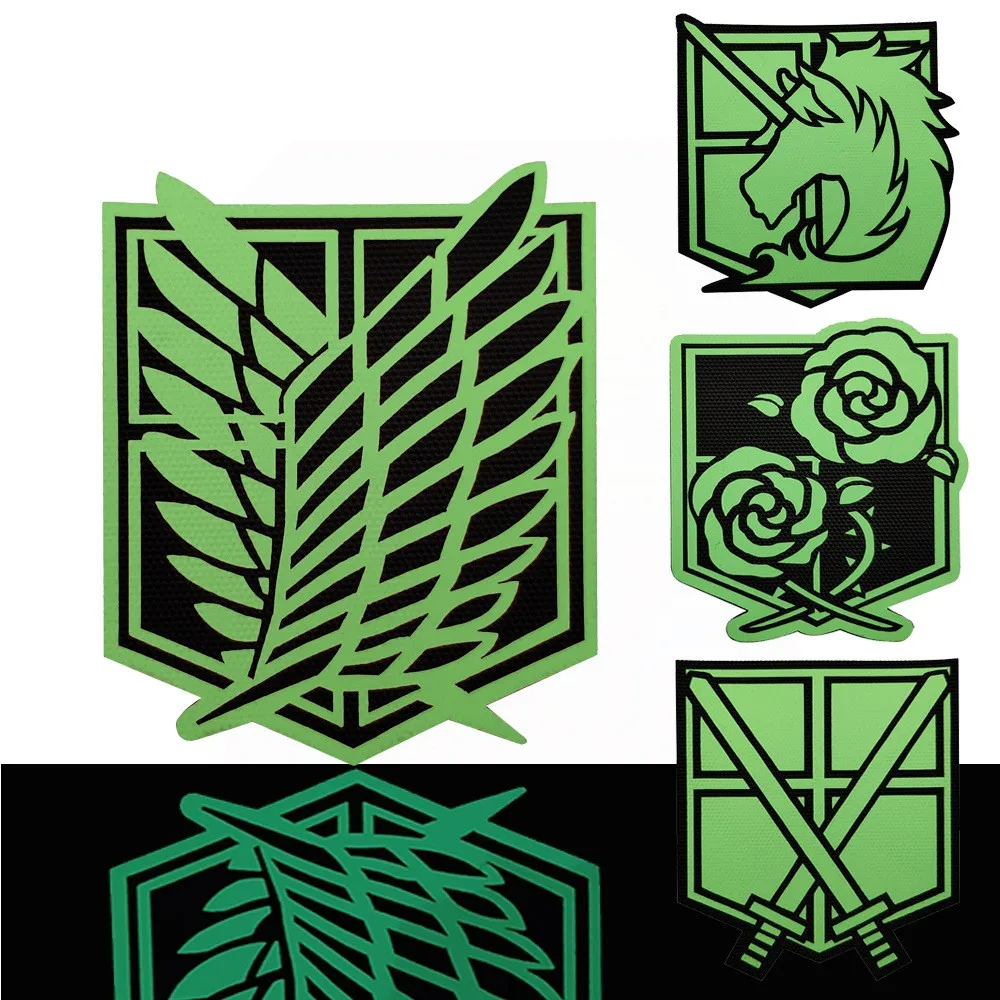 

Attack on Titan Armband Glow Hook and Loop Patches for Clothing Wings of Freedom Tactical Morale Badges on Backpack Green Patch