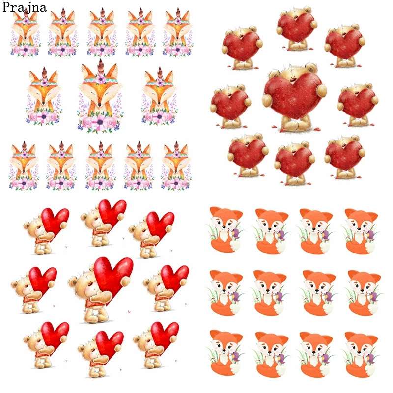

Prajna 10PCS Fox Bear Animal Iron-On Transfers Patches For Clothing Stickers Cartoon Heat Transfer Patches For Baby Clothes DIY