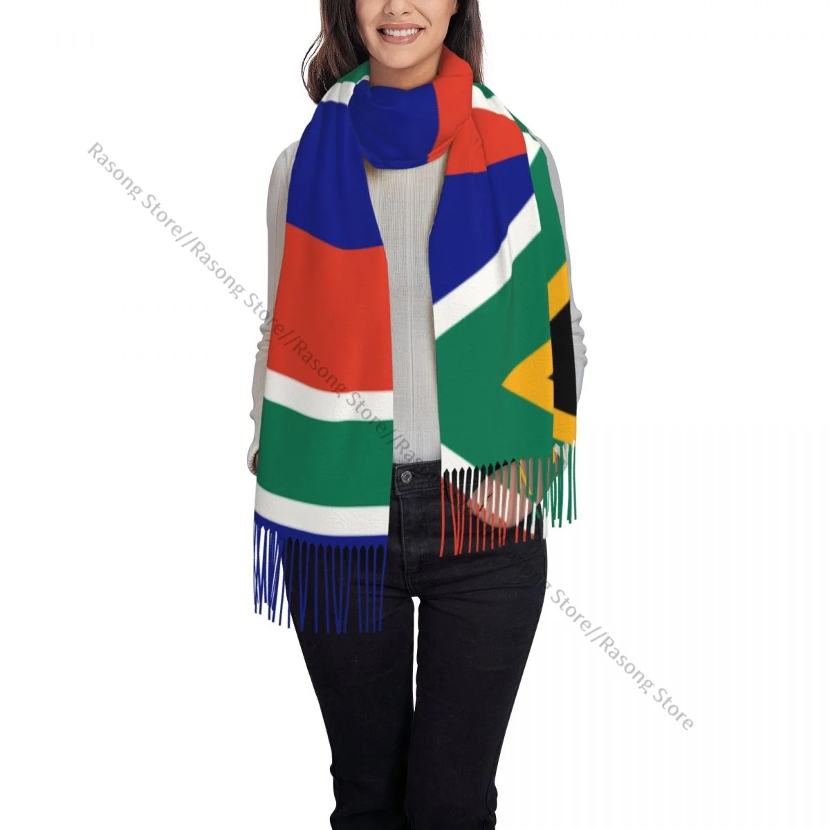 Шарф с кисточками большой размер 196*68 см зимняя теплая шаль из пашмины буфанда