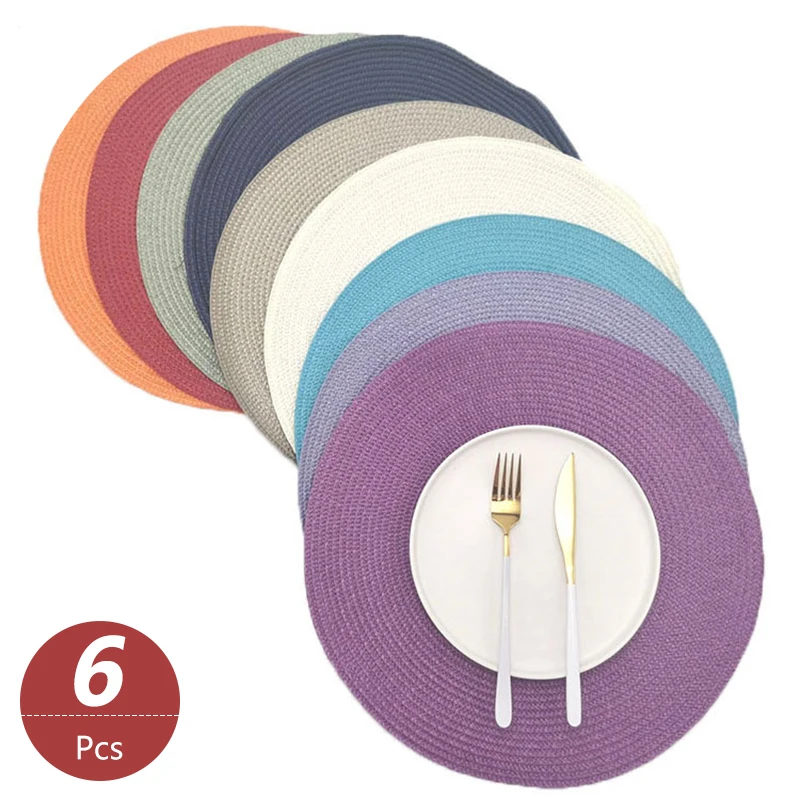 

6pcs/set Dining Table Mat Woven Placemat Pad Heat Resistant Bowls Coffee Cups Coaster Tableware Mat For Home Kitchen Supply Mat