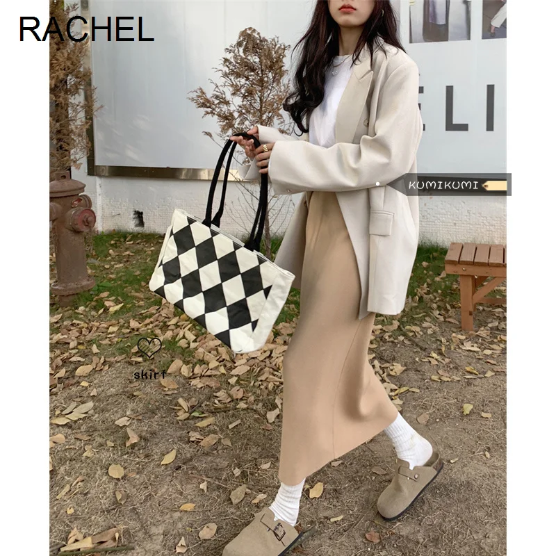 

Юбка хаки, Женская юбка, утепленная осенне-зимняя, с высокой талией, тонкая, средней длины вязаная юбка, юбка с запахом на бедрах, Rac