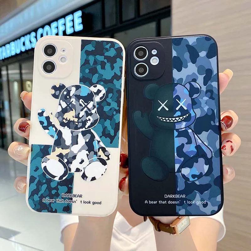 

Army Bear Cartoon Phone Case For iPhone 12 13 Pro MAX Mini 11 Pro MAX 6 6S 7 8 Plus X SR XS MAX SE 2020 Liquid Silicone Cover