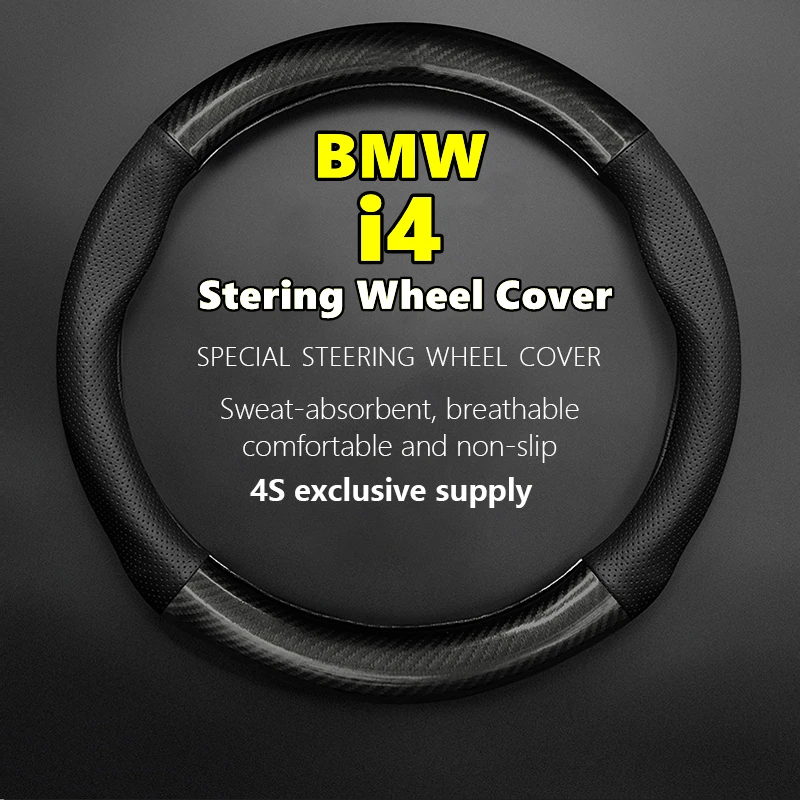 

Leather Carbon Fiber For BMW I4 Series Steering Wheel Cover Genuine Leather Carbon Fiber Fit Edrive40 2020 2022