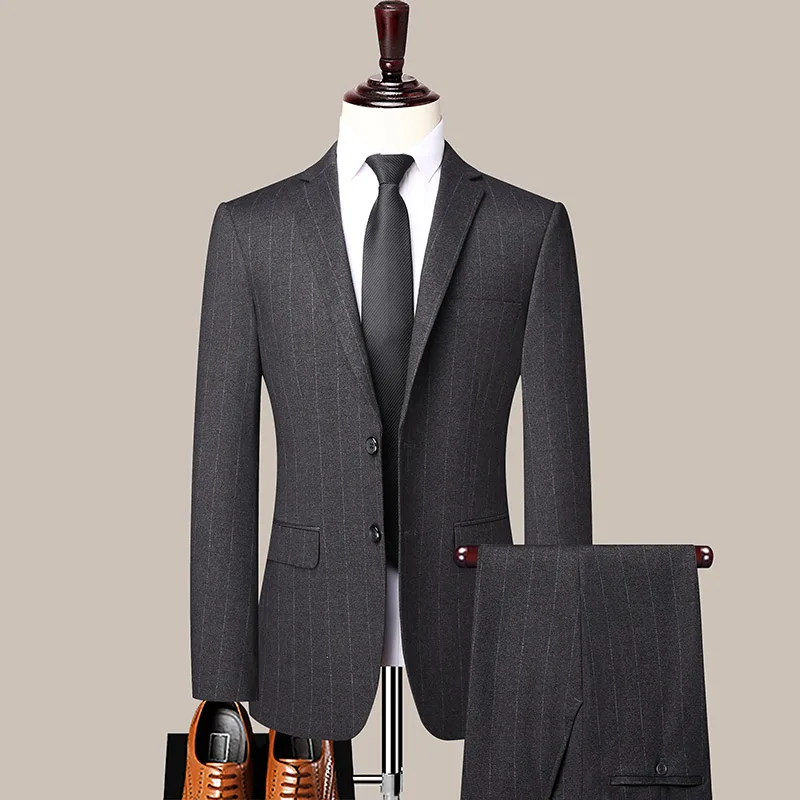 

High Quality (Blazer+ Trousers) Men's British Style Elegant Casual Senior Simple Business Wedding Gentlemen's Suit Two Pieces