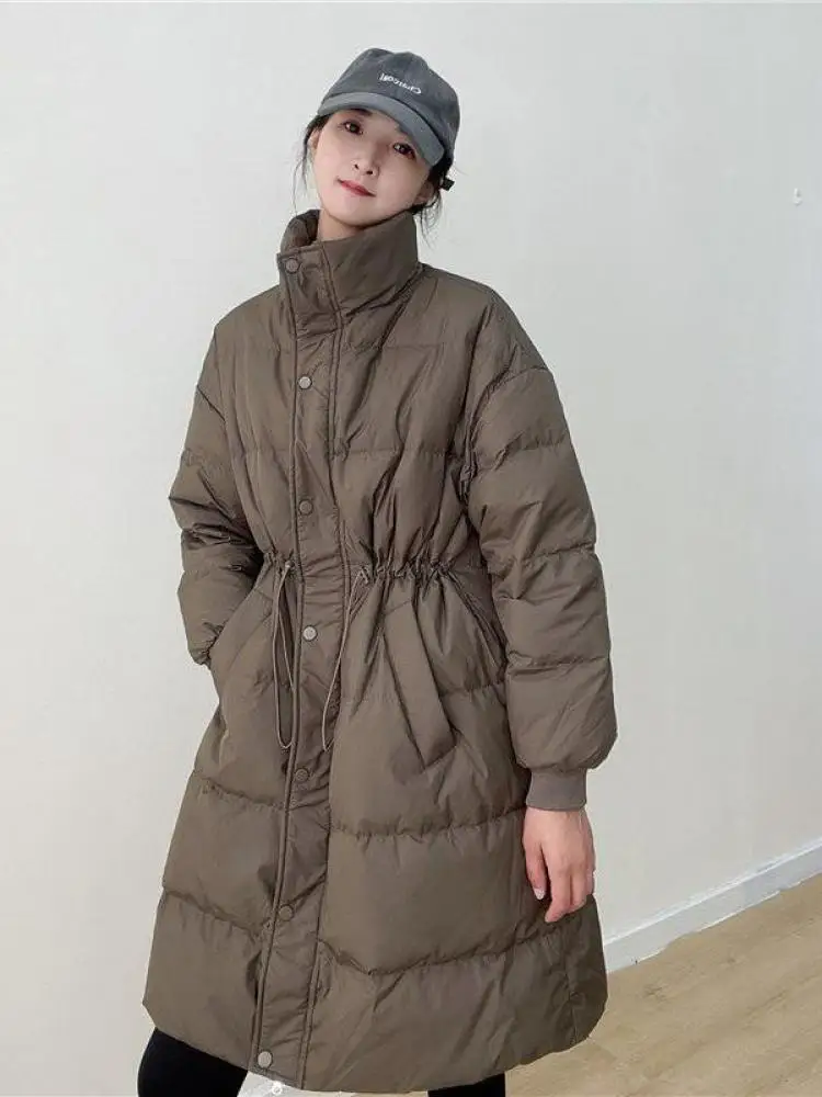 

New Winter Zipper Long Down Jacket Women Casual Drawstring 90% White Duck Down Coat Lady Thick Warm Parkas Outwear