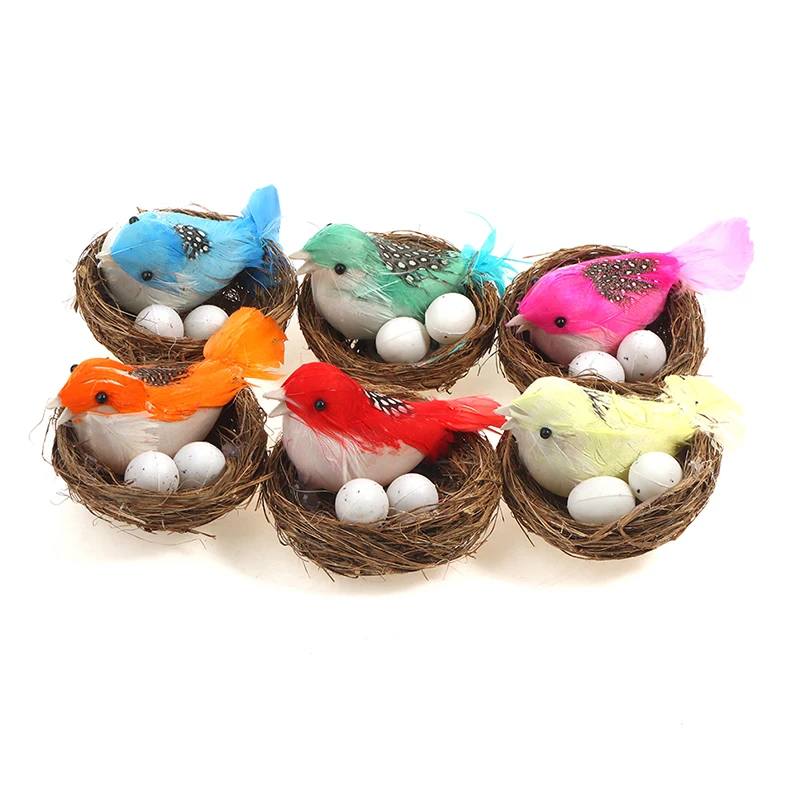 

1 Set Simulation Bird Nest Good Artificial Feathered Birds Nest Eggs Garden Ornament 2 Styles Bird Ornament