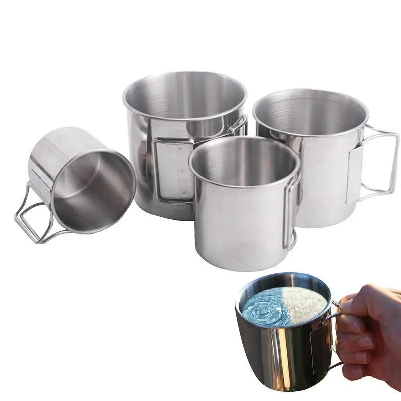 

Набор чашек для кемпинга, 4 шт., столовые чашки из нержавеющей стали для кемпинга, складная ручка, Штабелируемая кружка для пива и питья, портативная для пикника