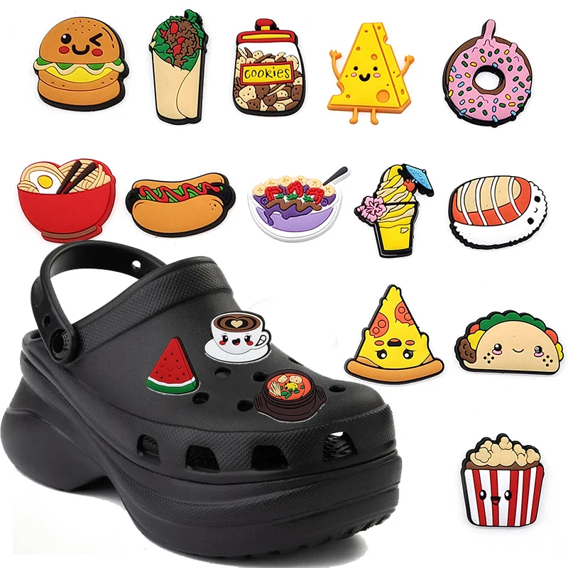 1pcs Single Sale Funny Food 20 Types Shoe Charms Accessories Decorations Hot Dogs PVC Croc Jibz Buckle For Kids Party Xmas Gifts