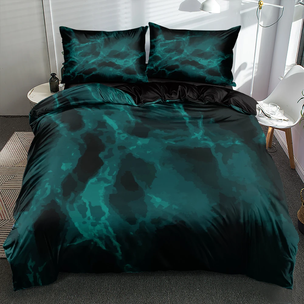 

3D Digital Simple Green Shadow Duvet Cover Black Family Bed Linen Full Queen King Size 220x240cm Bedding Set Home Textile