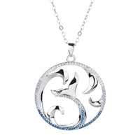 poulisa waves with blue cubic zircon necklace round pendant 925 s925 sterling silver chain dolphin tail fin pendants necklaces