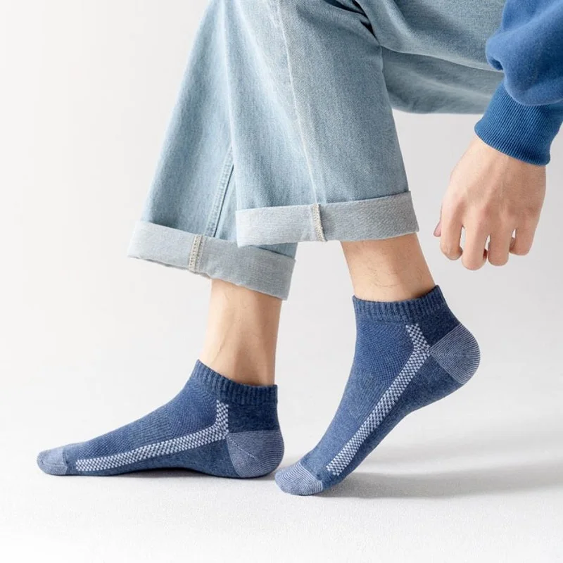 5 Pairs Men Summer Ankle Socks Breathable Casual Personality Invisible Boat Socks Striped Sports Street Fashions Short Sock Set