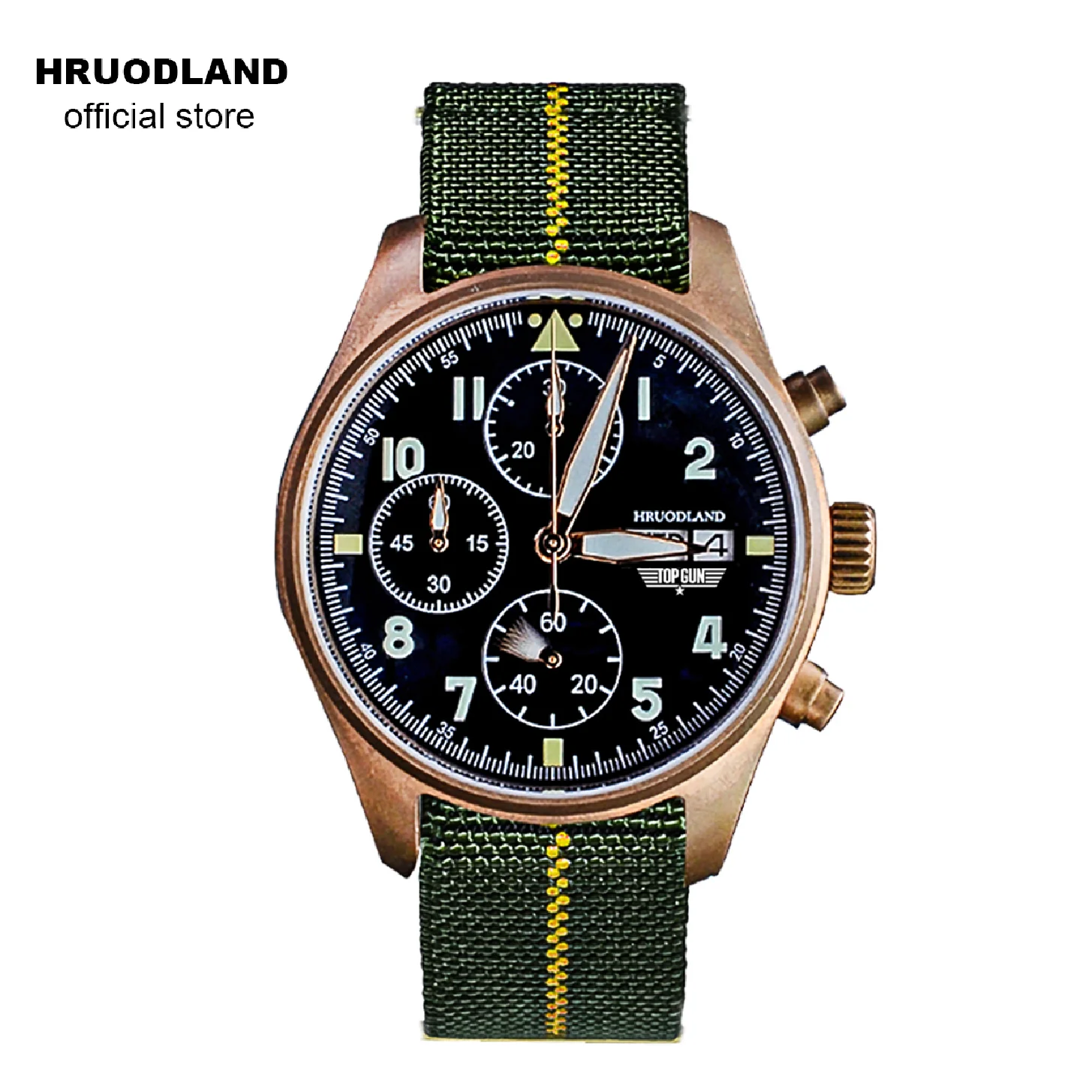 

Hruodland Bronze Quartz Men's Watches Sapphire Crystal 100m Water Resistant Multifunction Chronograph Pilot Wrist watch for Male