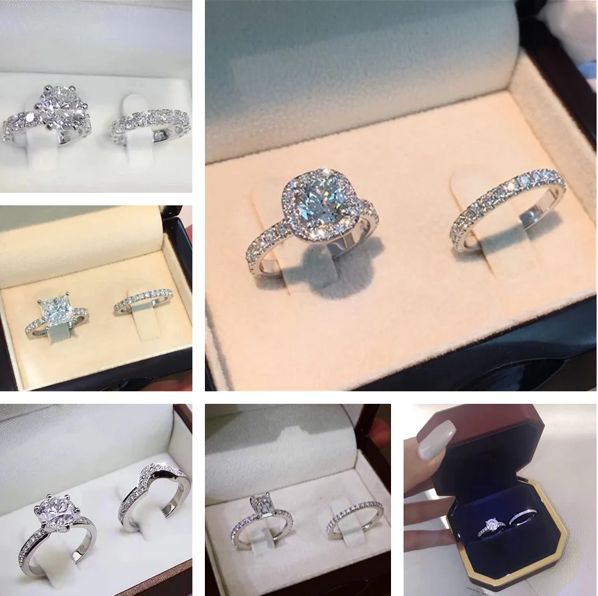 

Luxury Romantic Couple DIY Crystal Rhinestone Zircon Alliance CZ Engagement Wedding Rings for Women Jewelry
