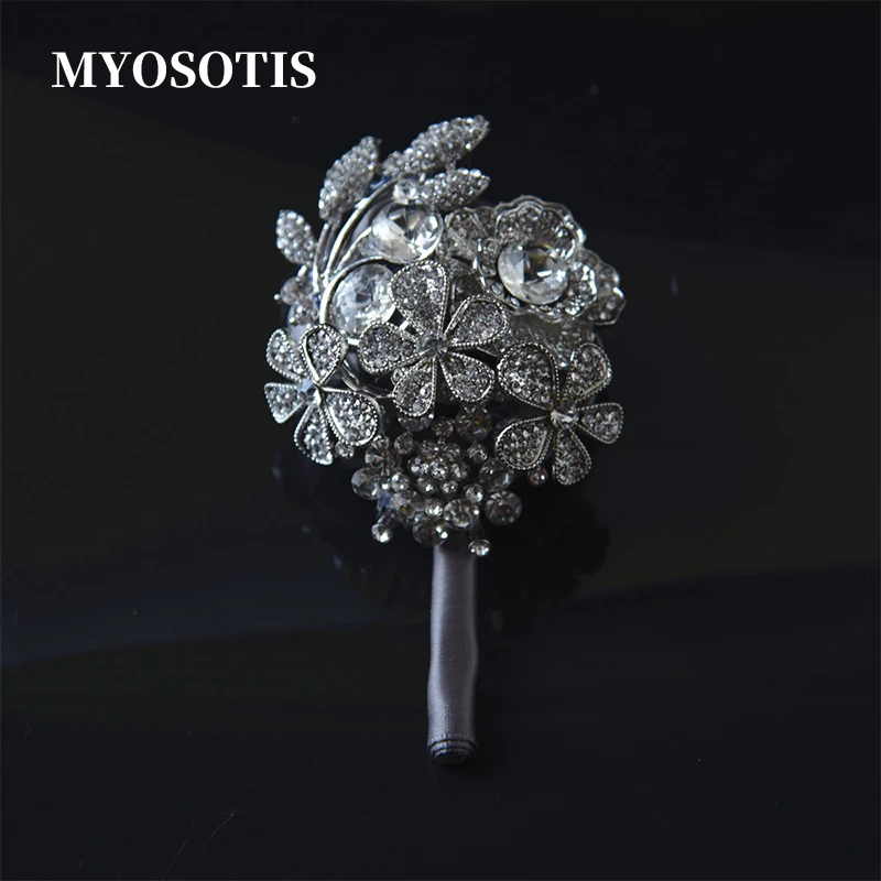 

NEw Boutonniere Groom Corsages Wrist Rhinestones Wedding Flower Men Brooch Bridal Hand Accessories