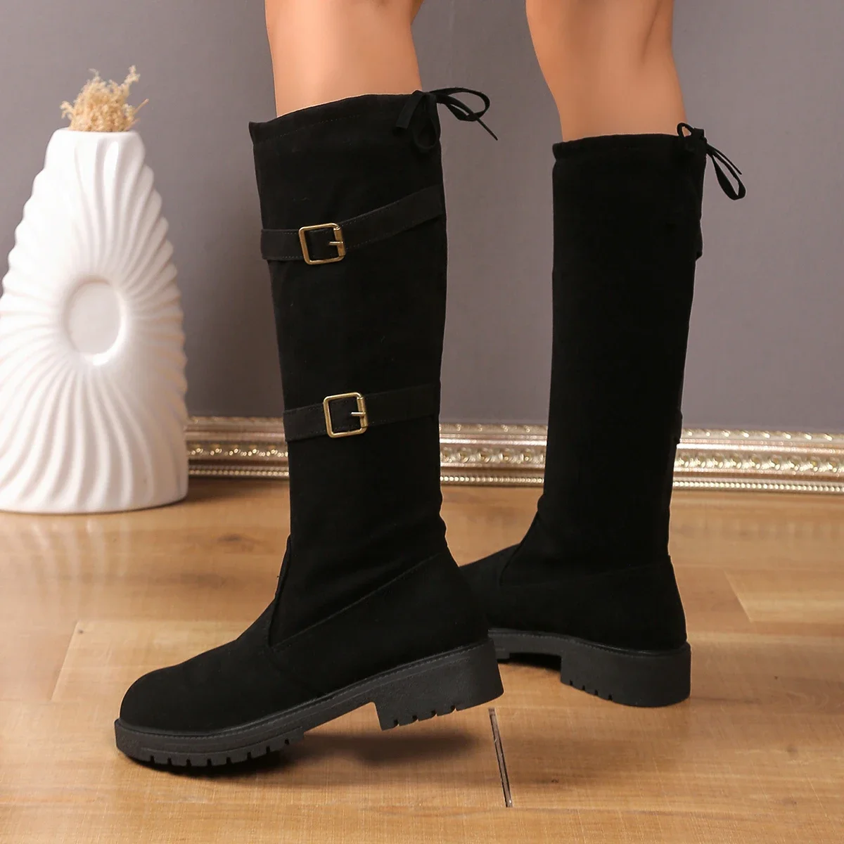 Большой размер новый стиль ботинки для верховой езды без колена на толстом