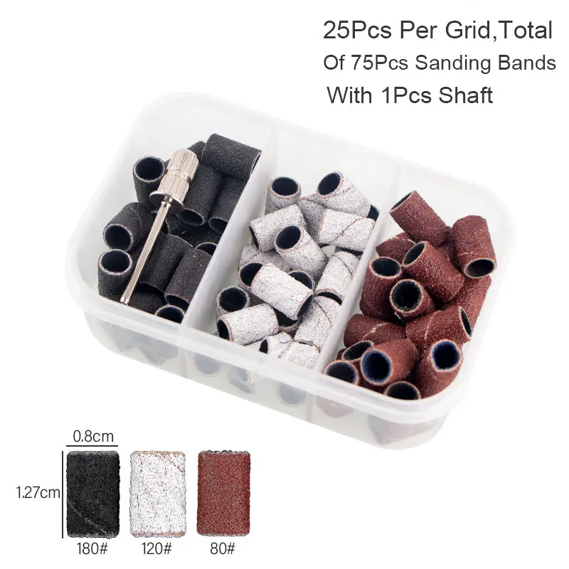 

75pcs Sanding Bands With Shaft Set for Electric Machine File Grinder Sander Band Kit Nail Drill Bits Nails Gel Removing Tools