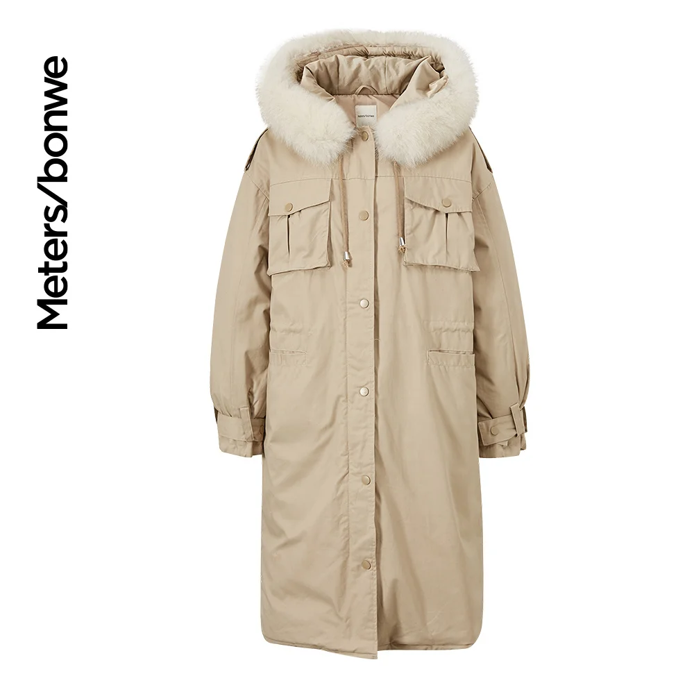 Metersbonwe Hooded Parker Down Jacket Women Thick Winter Coat Female Long Down Coat Fashion Outerwear Warm Jackets Fox Fur Brim