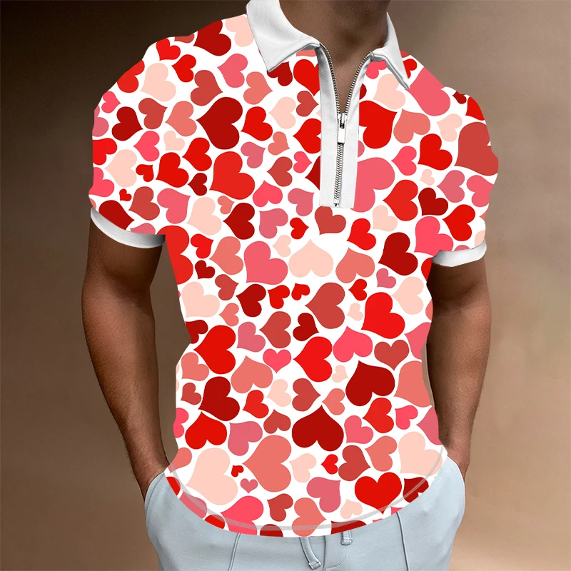 

Men Playing Card Short Sleeve Polo Shirts Casual Turn-down Collar Zipper Design Tops 2022 Summer Harajuku Men's Streetwear