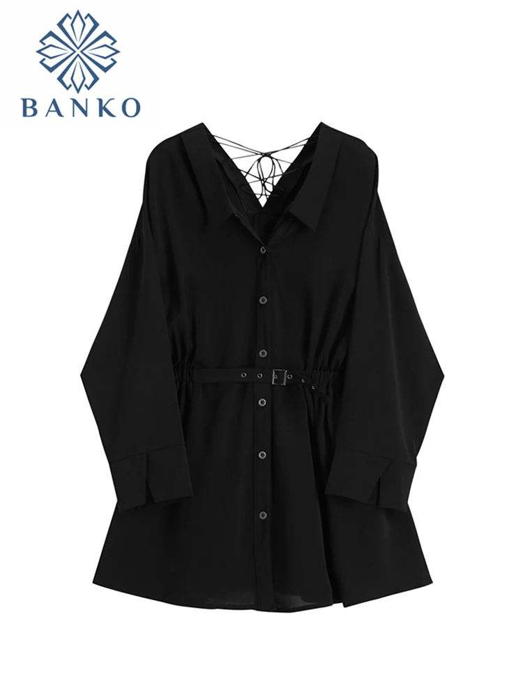 

Hollow Out Women Shirts Dress Sexy Backless Black Long Sleeve 2022 Summer Fall Y2K Mini Bodycon Vestidos Sexy Party Club Outfits