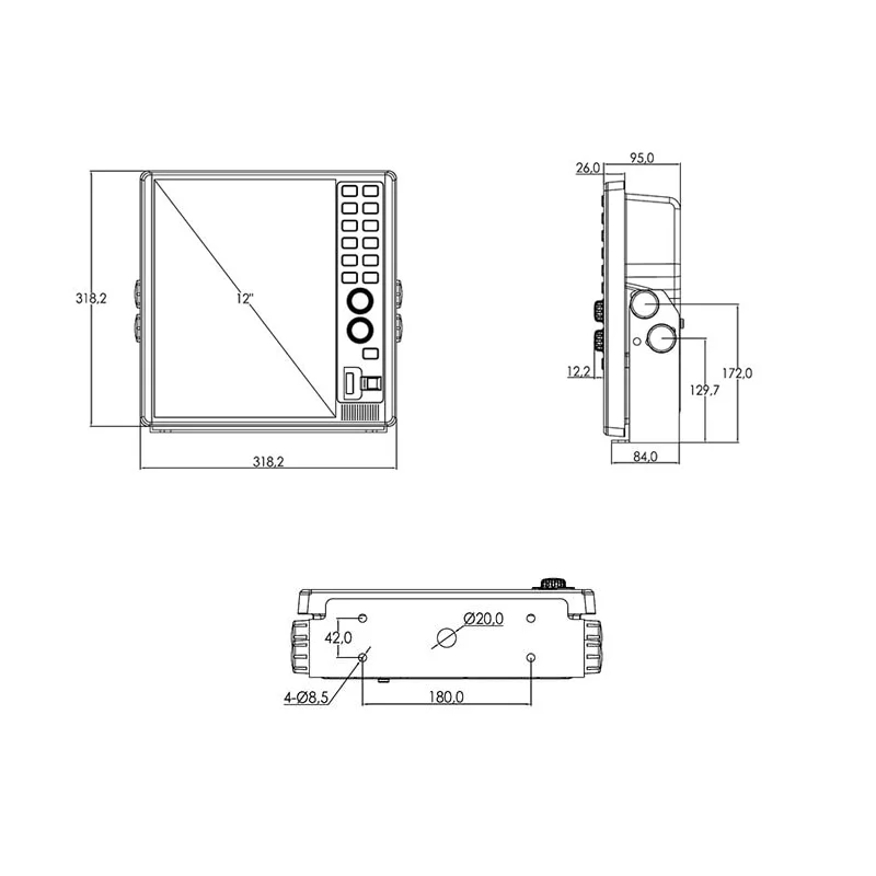 KFISH-12 Высокомощный 12-дюймовый цветной TFT цифровой эхолот / 1 кВт/2 кВт 50 кГц/200 кГц