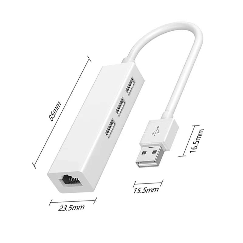 Фото USB-3-портовый концентратор USB2.0, 100 Мбит/с, RJ45, LAN, Ethernet, проводная сетевая карта для ПК, компьютера №3
