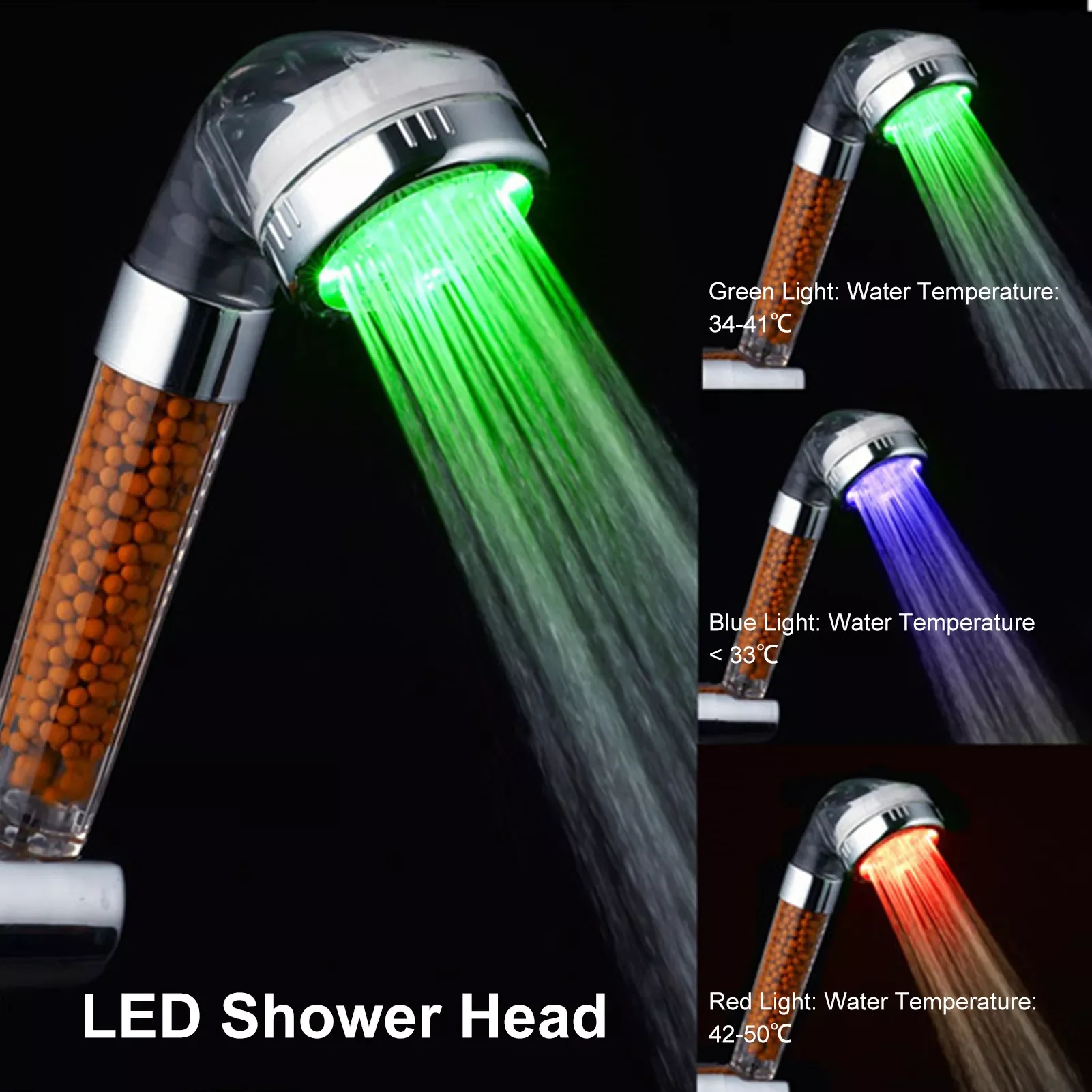 

LED Shower Head Color Automatic Changing Handheld Showerhead with Filter G1/2 Bath Shower Head Replacement Bathroom Accessories