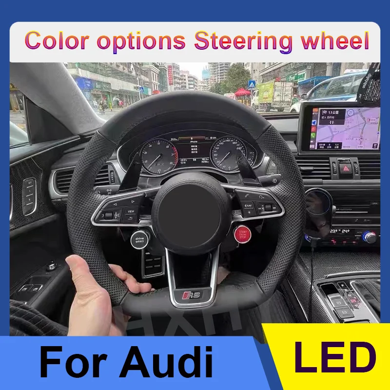 

Upgrade Carbon Fiber LED Alcantara R8 Leather Steering Wheel Customized For Audi RS A3 A4L A5 A6L A7 Q2 Q3 S4 S5 S7 8V B8 C7