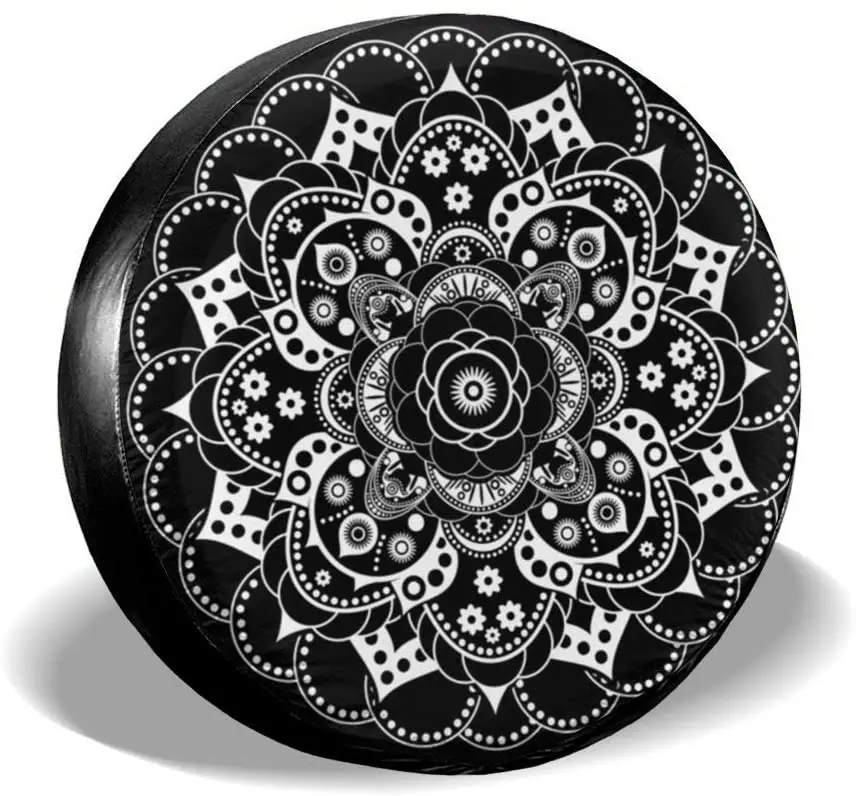 

KiuLoam Tribal Ethnic Floral Mandala Pattern Spare Tire Cover Polyester Universal Sunscreen Waterproof Wheel Covers for Jeep Tra