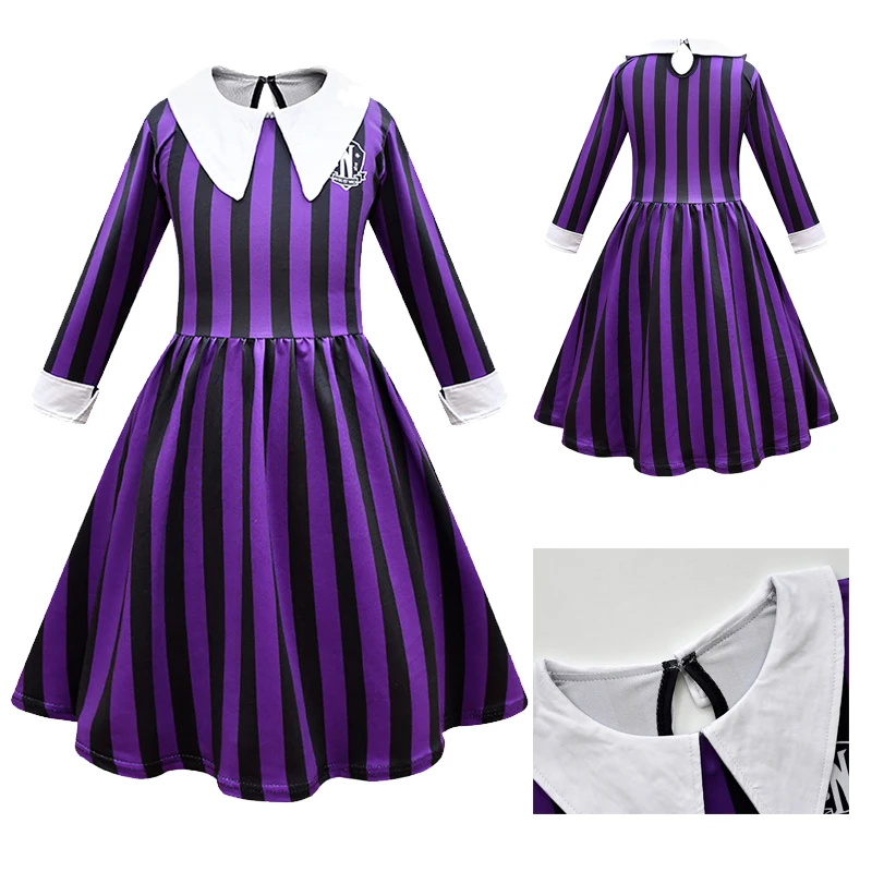 

Wednesday Cos Addams Enid Cosplay Kids Dress Costume Outfits Children Purple Skirts Little Girls Halloween Carnival Party Suit