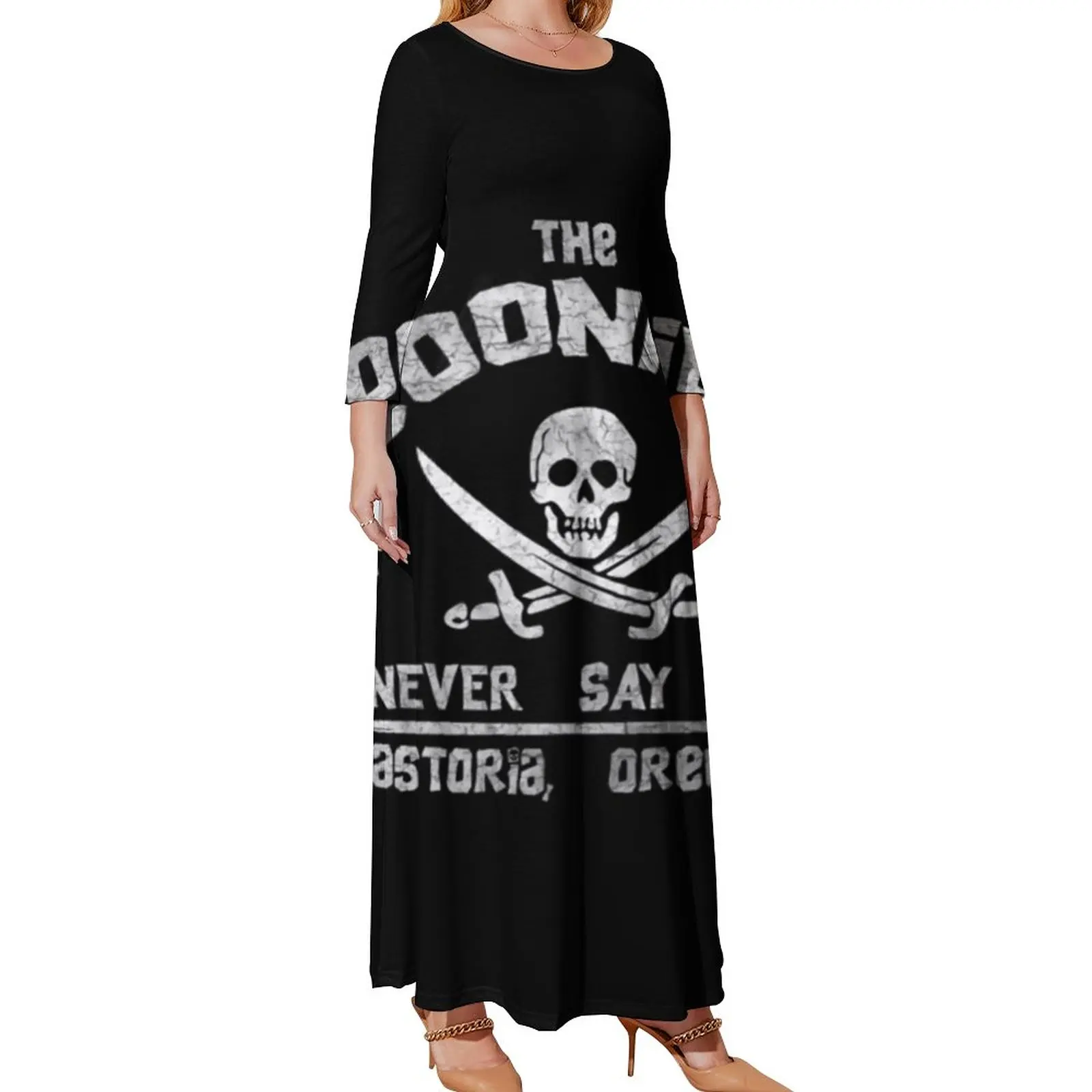 

Goonies Dress Women Long-Sleeve Never Say Die Party Maxi Dress Street Style Print Bohemia Long Dresses Plus Size 3XL 4XL 5XL