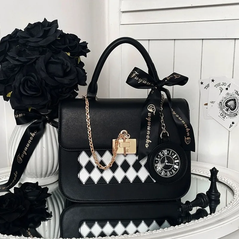 

Japan Style Handbags Small Clock Pendant Scarf Design Crossbody Bags Women's Casual Shoulder Bags Versatile Female Crossbody Bag
