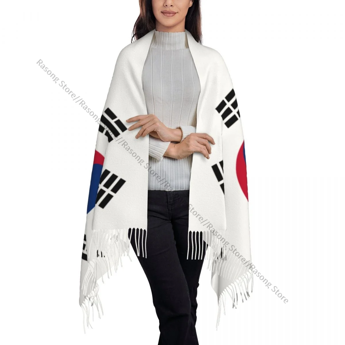 Шарф с кисточками большой размер 196*68 см зимняя теплая шаль из пашмины буфанда