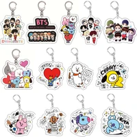 20pcslot korean boys cartoon acrylic keychain double side figure pendant keyring for fan collect jewelry gift