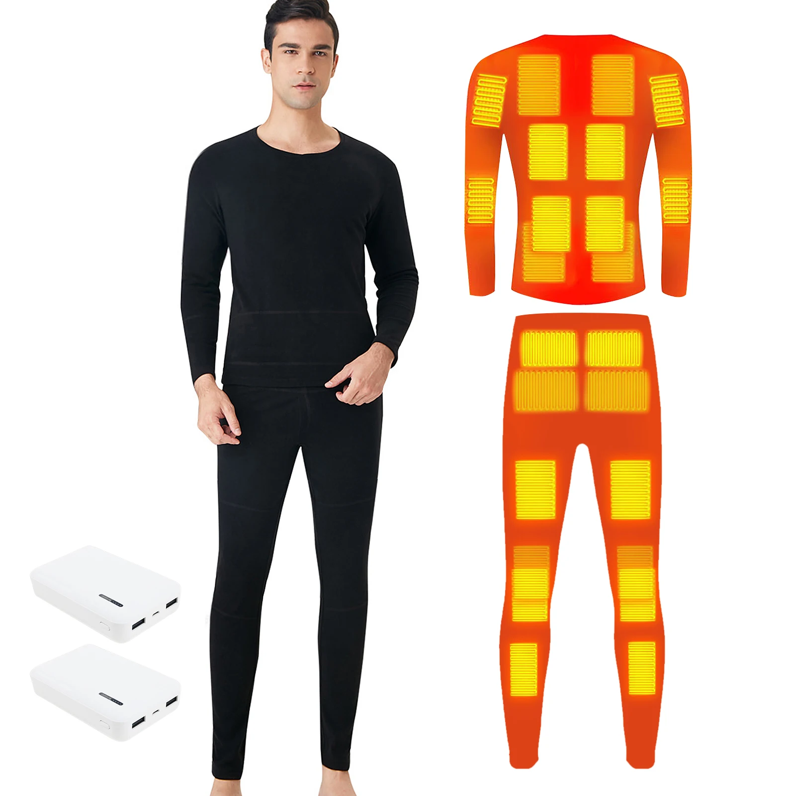 Winter Heated Underwear Unisex Warm 24 Areas Electric USB Heated Heating Shirt and Pants Set with 5 Temperature Settings