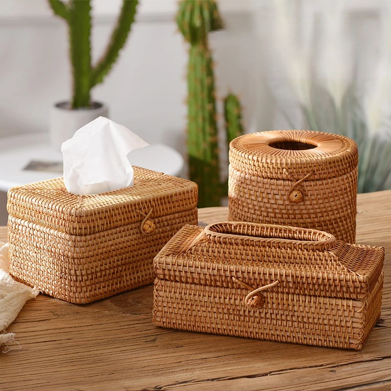 

Natural Selection Tissue Box Holder Handmade Rattan Wet Wipes Holder No Wax No Paint Table Napkins Hook Design Storage Boxes