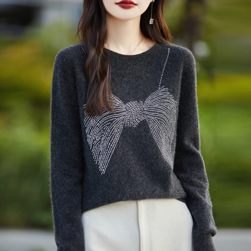 Осень-зима свитер с круглым вырезом женский топ длинным рукавом модный