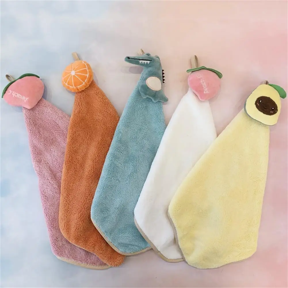 

Hanging Wipe Towel Hand Towel Water Absorption Quick-drying Comfortable to Touch Coral Fleece Soft Hanging Hand Towel for Bathro
