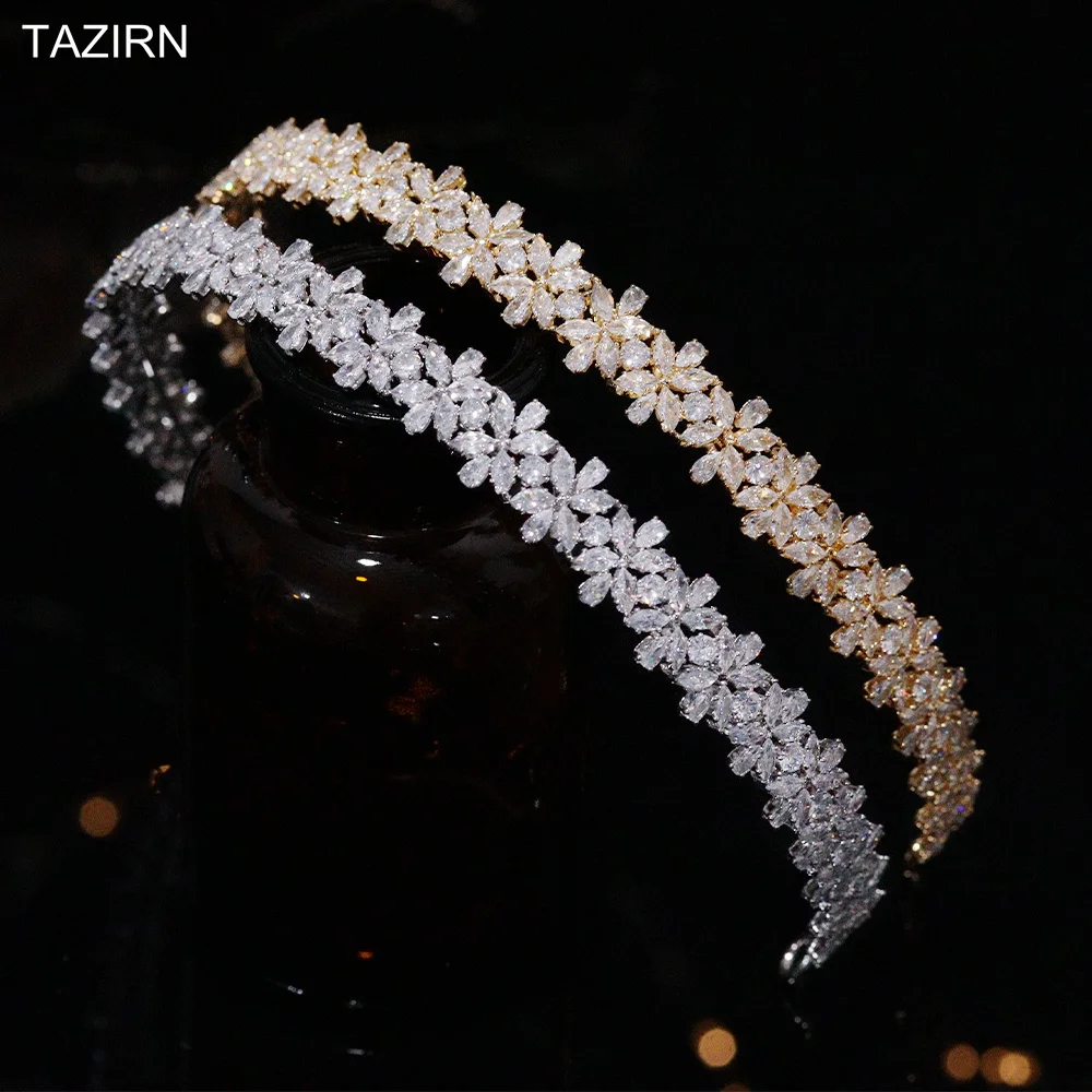 

Luxury Cubic Zirconia Bride Headband for Wedding CZ Princess Prom Party Handmade Headpiece Gold Silver Headwear Hair Accessories