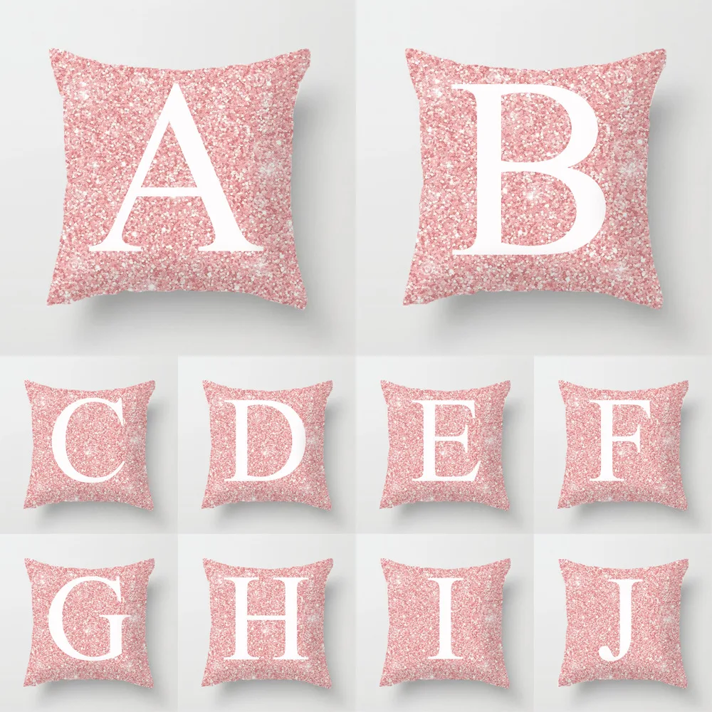 

2022 New Arrival Luxury Pink Pillowcase Bling Bling Letters Cushion Cover Nordic Garden Double Bed Cushions Alphabet Pillow Case
