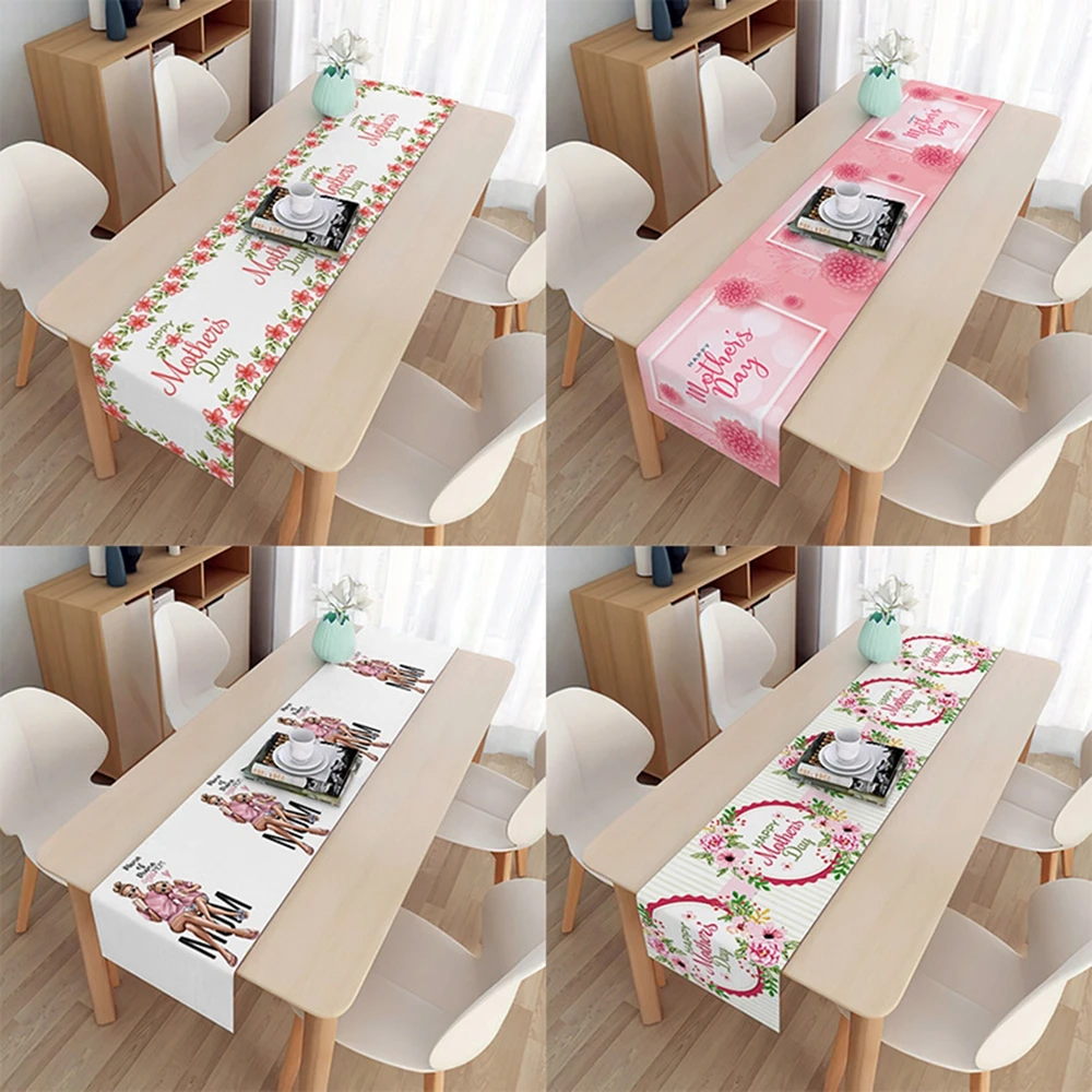 

Mother's Day Table Runner Love Holiday Theme Linen Table Dresser Scarves 33*183cm Dinner Decoration Floral Print Drop ship