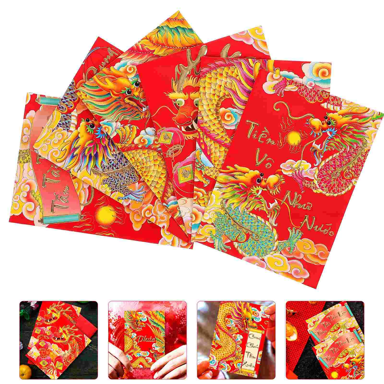 

6 Pcs Dragon Paper Red Packets Money Envelope Traditional Pocket New Year Chinese Decorative Envelopes Pattern Luck Bag Style