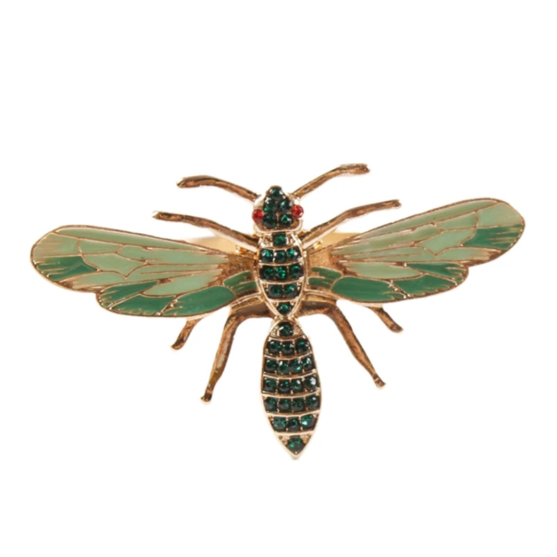 

10Pcs The Bee Napkin Buckle Napkin Ring Alloy Green Insect Dragonfly Drip Diamond Buckle Paper Towels