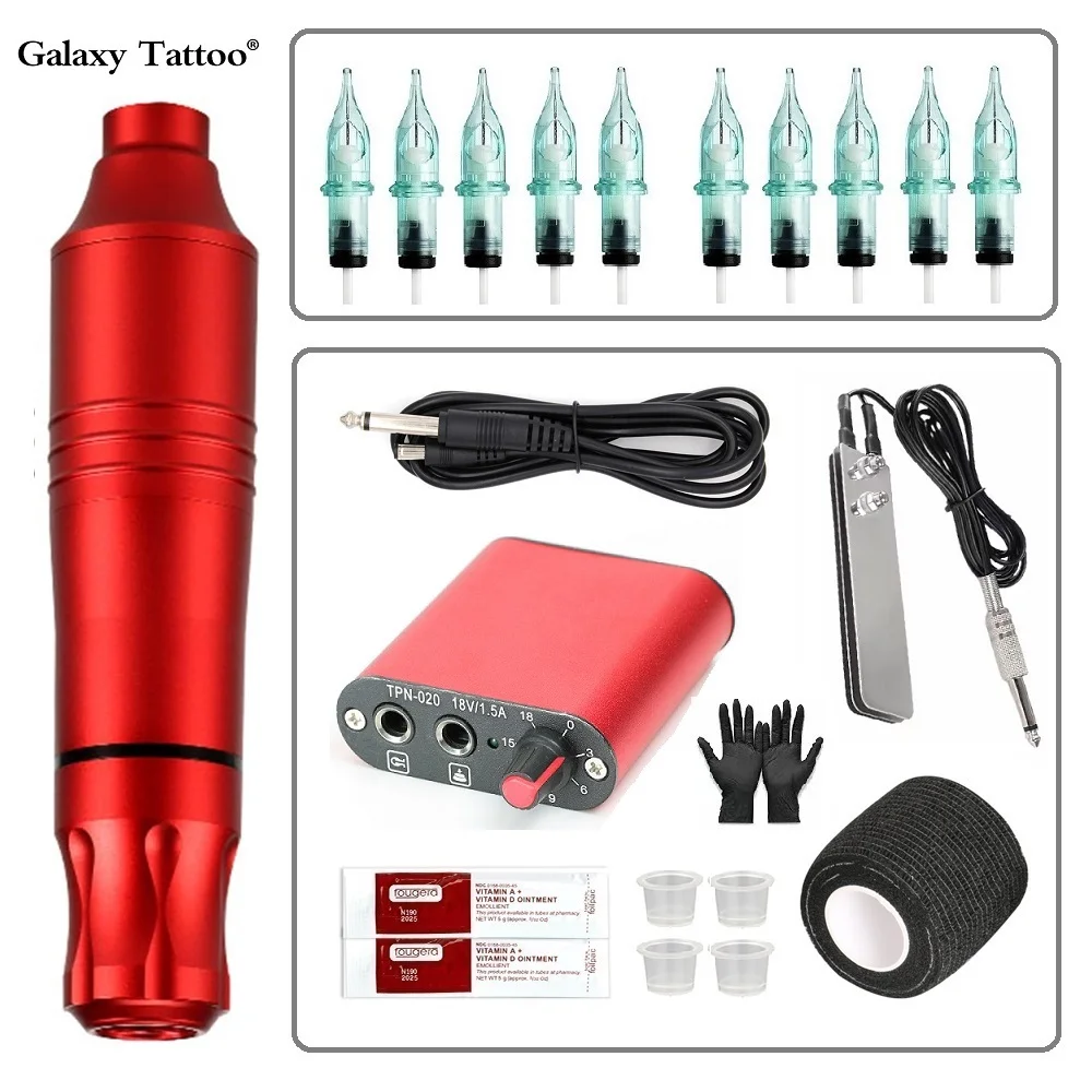 

Complete Tattoo Machine Kits Tattoo Power Supply Rotary Pen With Cartridge Needles Permanent Makeup Machine For Tattoo Body Art