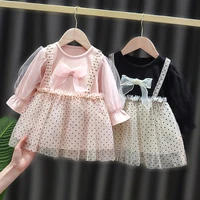 cotton baby infant girls dot gauze dress cute round neck bowknot dress for party princess birthday spring autumn clothes