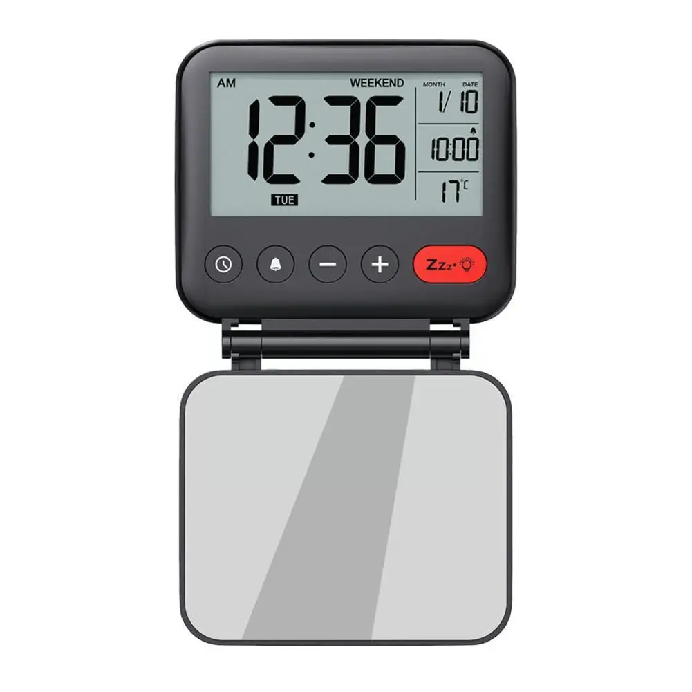 

Mini Portable Digital Travel Alarm Clock With LCD Backlight Clock Calendar Mirror Clock Makeup Temperature Bedroom Desk 12/ Y2Q0