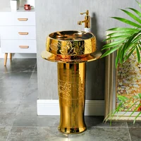 Art Washstand Basin golden Luxurious Creative Pillar BasinHousehold Floor Type Pillar pedestal basin